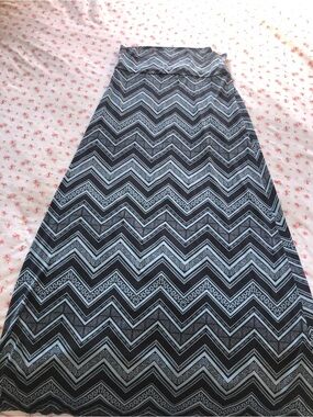 Chevron Print Black and Light Blue Maxi Skirt